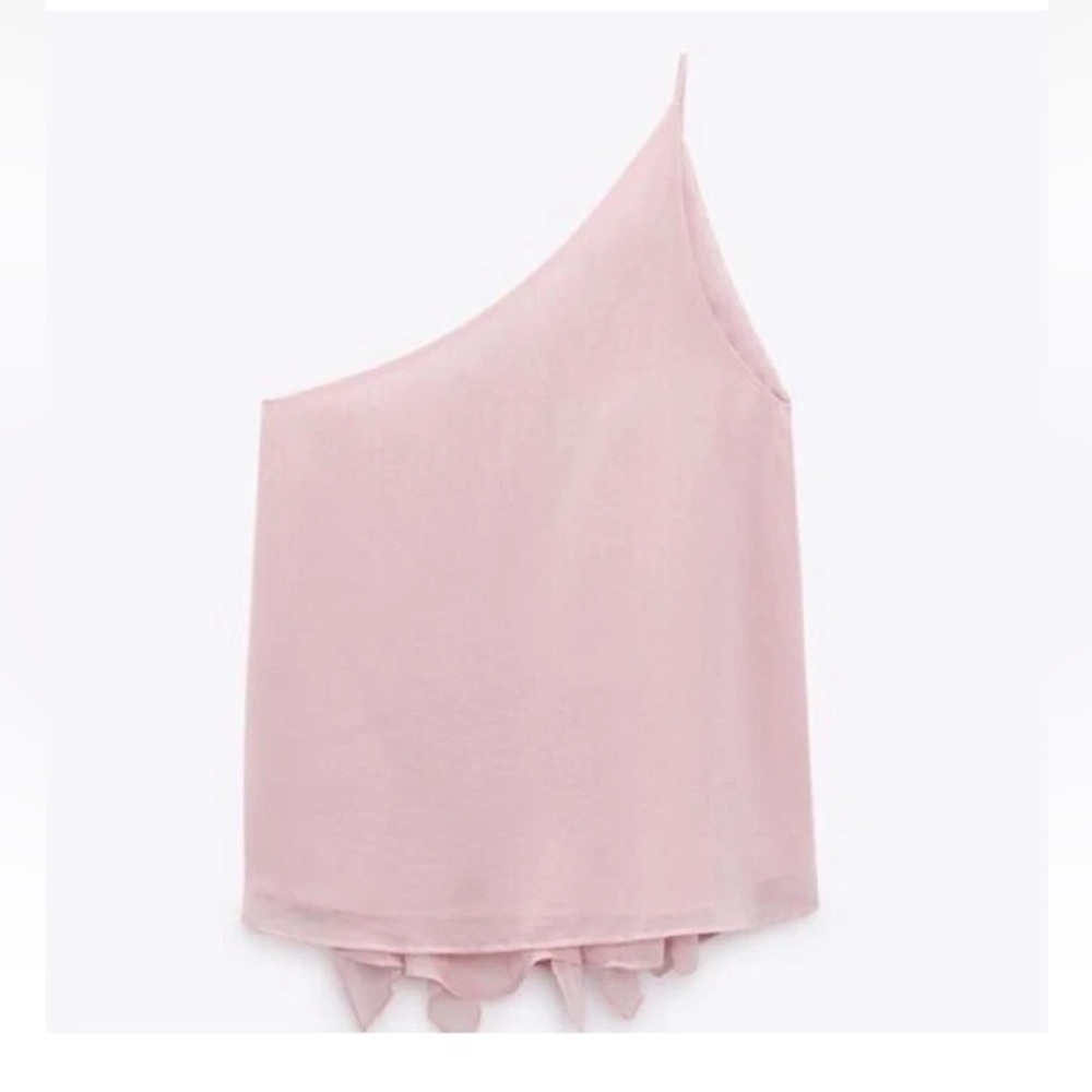 Zara Pink Ruffled One-Shoulder Top - Picture 6 of 6